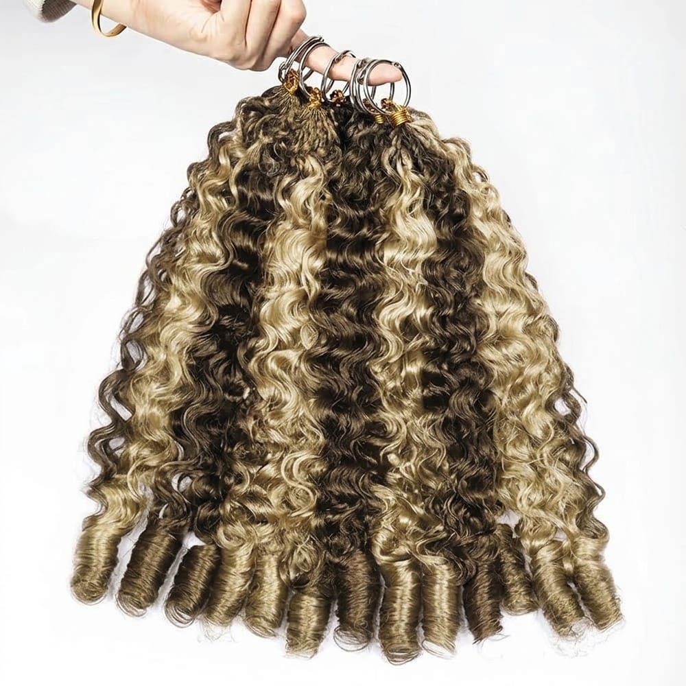 Burmese Curly Hair Bundles / Feather Hair Extensions — 100% Virgin Human Hair / Piano Highlight Silver Grey LINKTOWIG