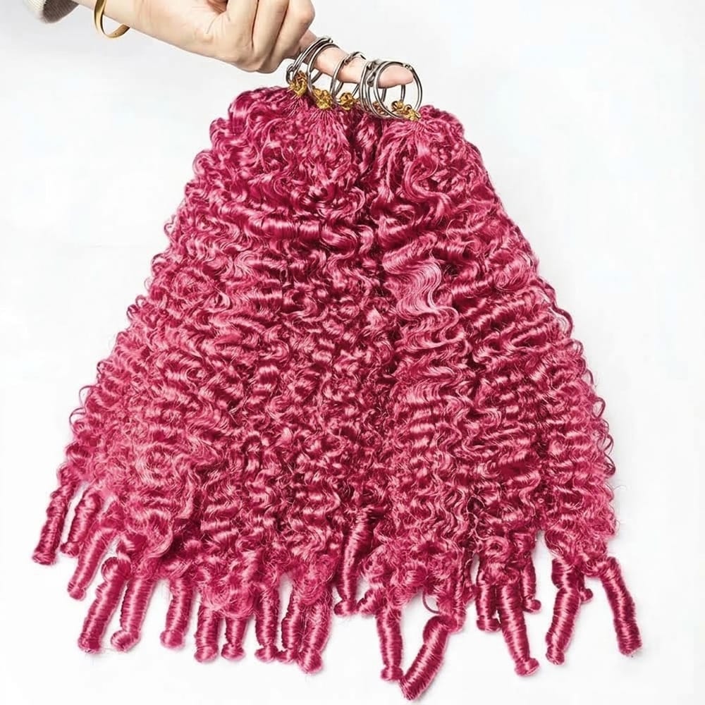 Burmese Curly Hair Bundles / Feather Hair Extensions — 100% Virgin Human Hair / pink LINKTOWIG