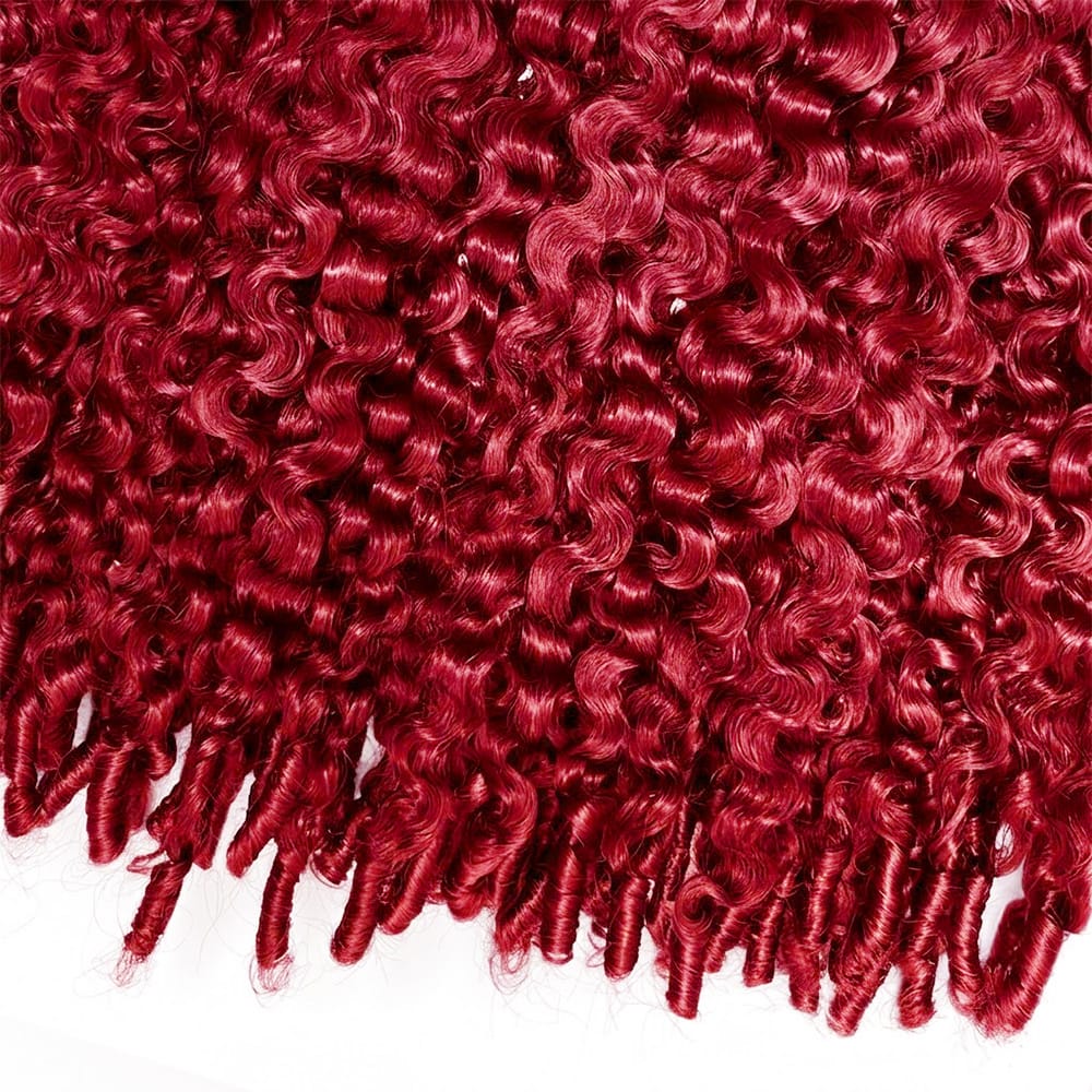 Burmese Curly Hair Bundles / Feather Hair Extensions — 100% Virgin Human Hair / Ruby Red LINKTOWIG