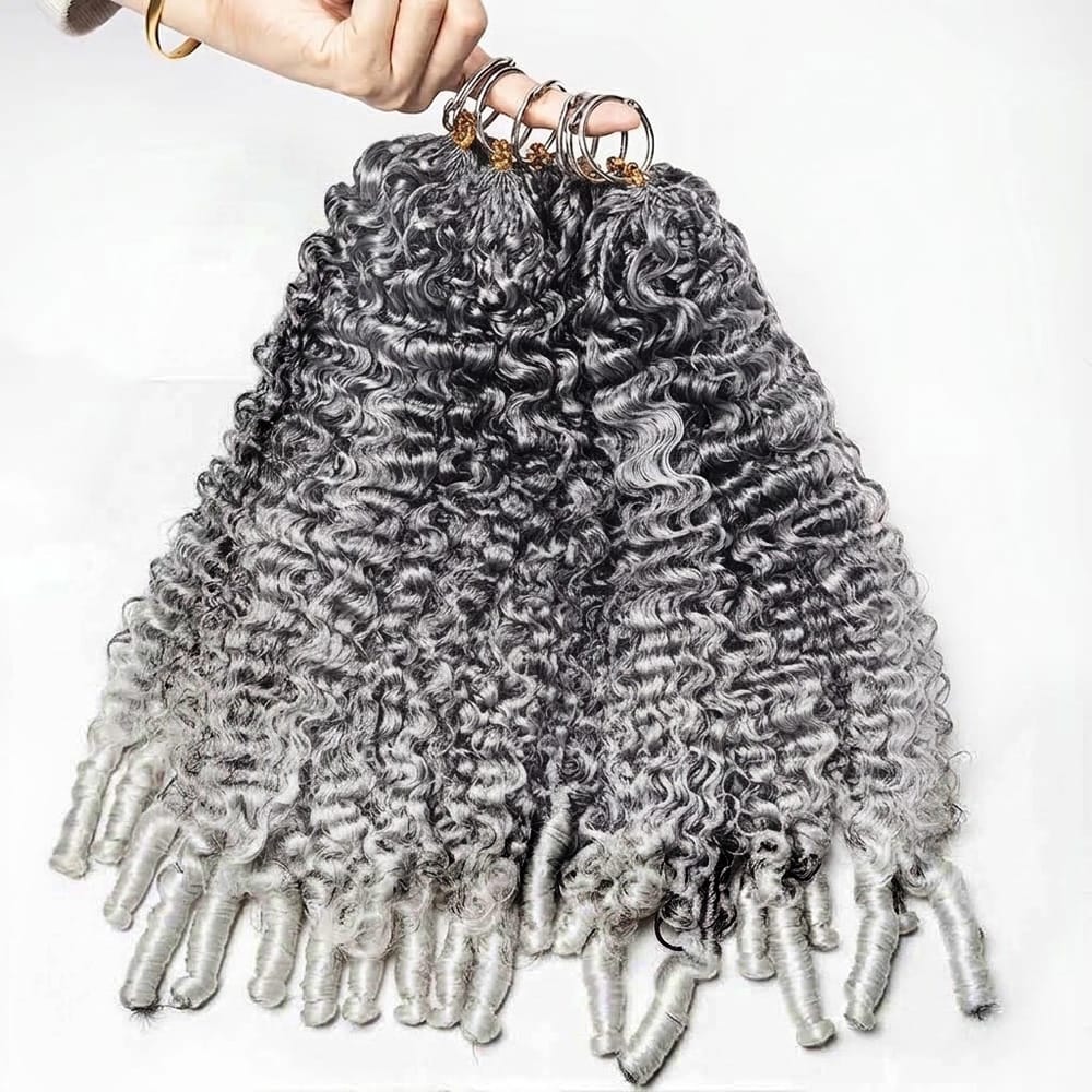 Burmese Curly Hair Bundles / Feather Hair Extensions — 100% Virgin Human Hair / Silver Grey LINKTOWIG