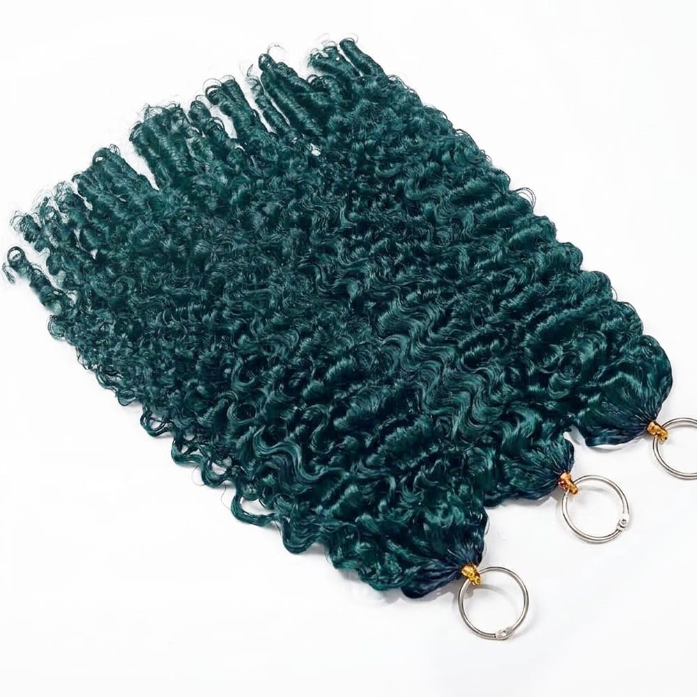 Burmese Curly Hair Bundles / Feather Hair Extensions — 100% Virgin Human Hair / Teal Green LINKTOWIG