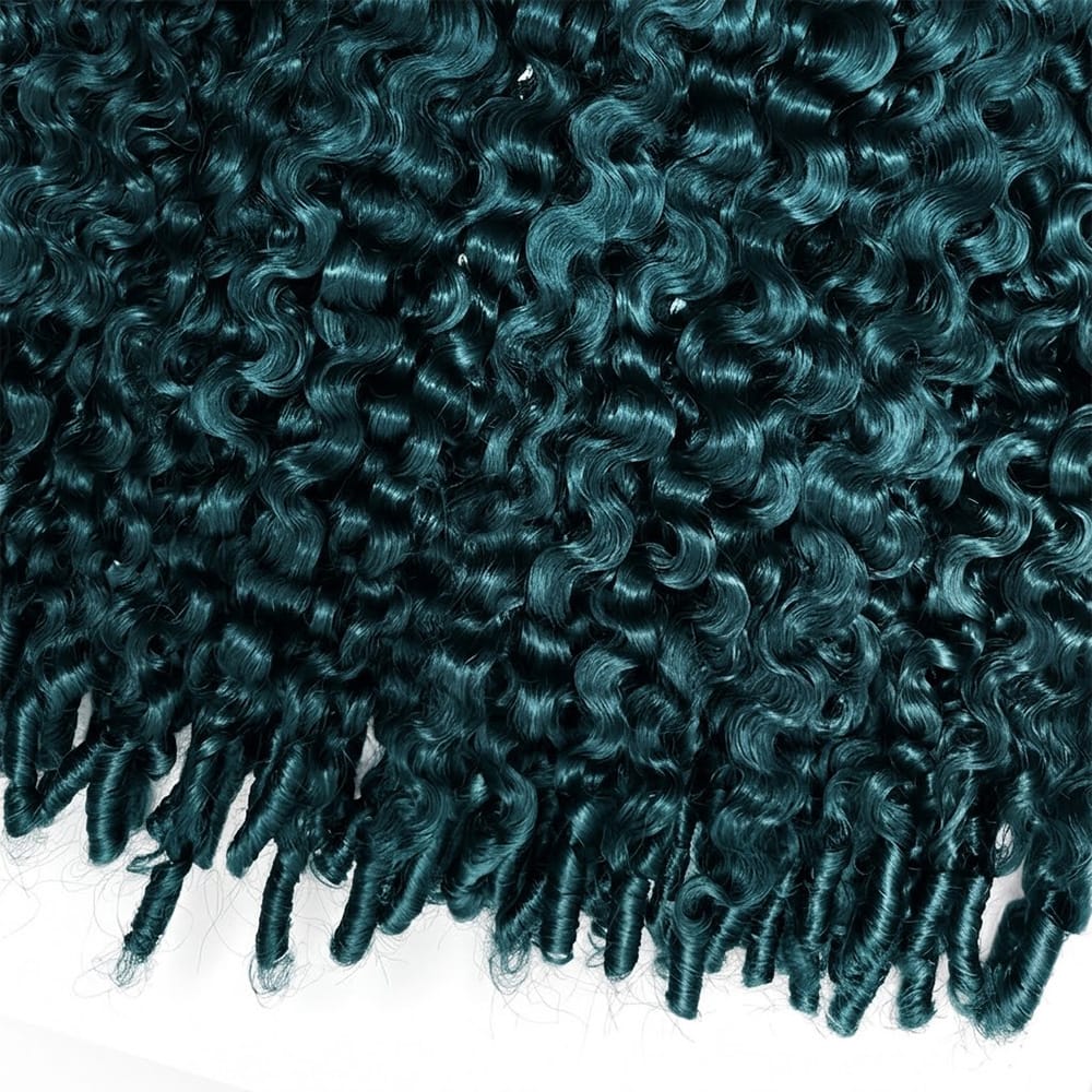 Burmese Curly Hair Bundles / Feather Hair Extensions — 100% Virgin Human Hair / Teal Green LINKTOWIG