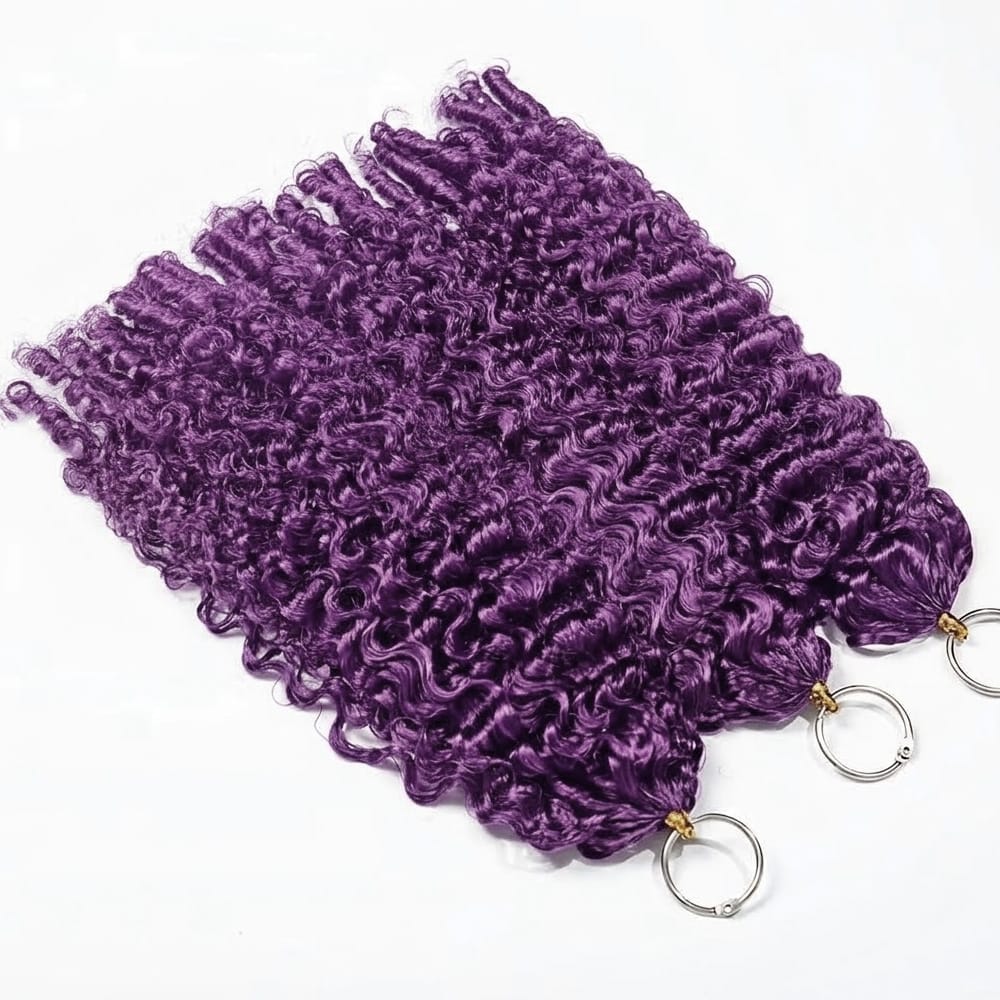 Burmese Curly Hair Bundles / Feather Hair Extensions — 100% Virgin Human Hair / Violet Purple LINKTOWIG