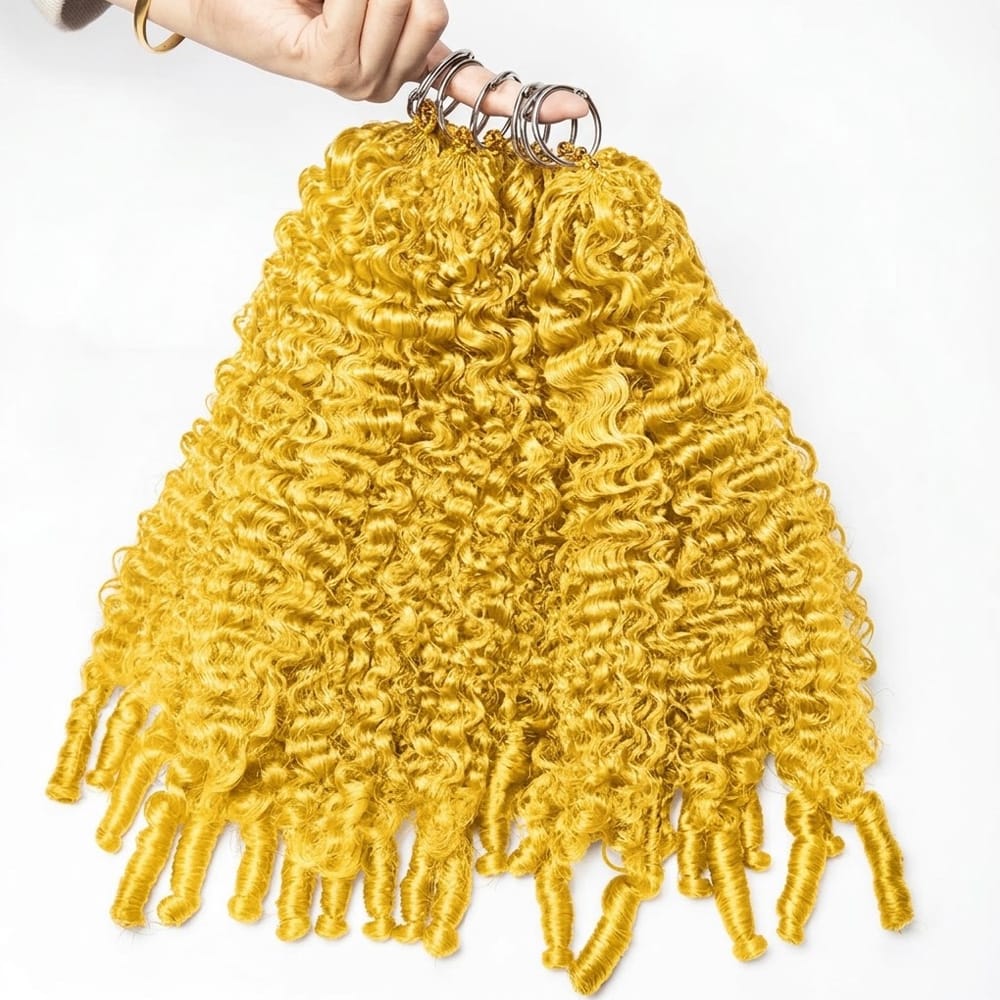 Burmese Curly Hair Bundles / Feather Hair Extensions — 100% Virgin Human Hair / Yellow LINKTOWIG