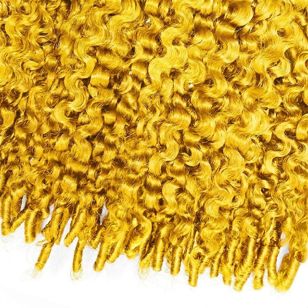 Burmese Curly Hair Bundles / Feather Hair Extensions — 100% Virgin Human Hair / Yellow LINKTOWIG
