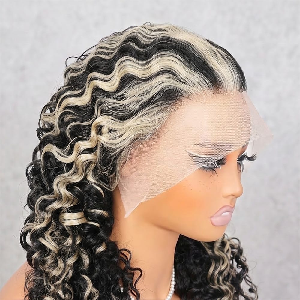 Burmese Curly HD Lace Super Natural Lace Frontal Human Hair Wigs Black and grey blended highlights LINKTOWIG