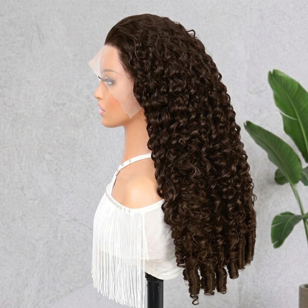 Burmese Curly HD Lace Super Natural Lace Frontal Human Hair Wigs Chocolate Brown LINKTOWIG