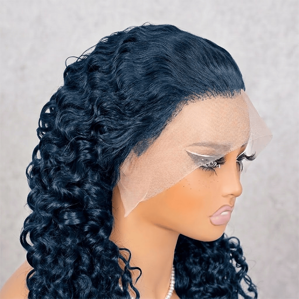 Burmese Curly HD Lace Super Natural Lace Frontal Human Hair Wigs Dark Emerald Green LINKTOWIG