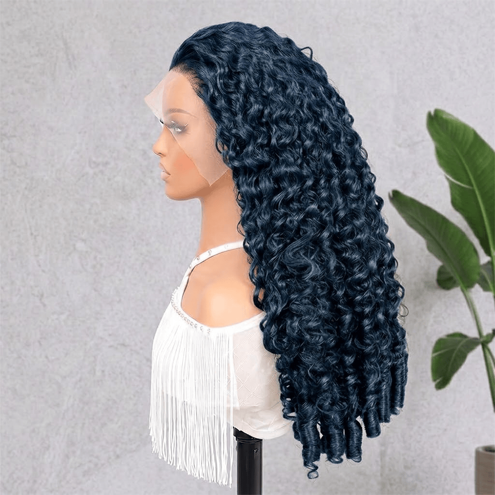 Burmese Curly HD Lace Super Natural Lace Frontal Human Hair Wigs Dark Emerald Green LINKTOWIG