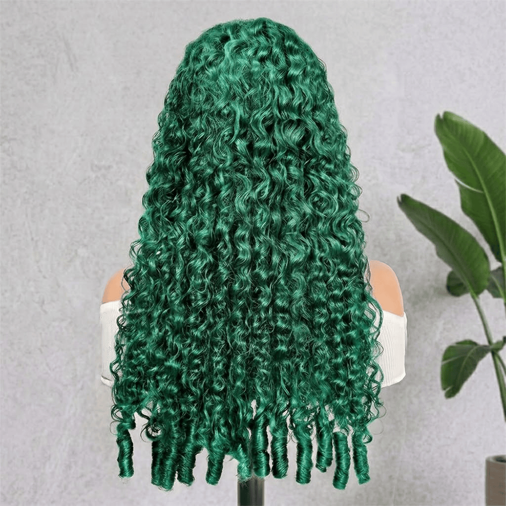 Burmese Curly HD Lace Super Natural Lace Frontal Human Hair Wigs Dark Emerald Green LINKTOWIG