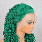 Burmese Curly HD Lace Super Natural Lace Frontal Human Hair Wigs Dark Emerald Green LINKTOWIG