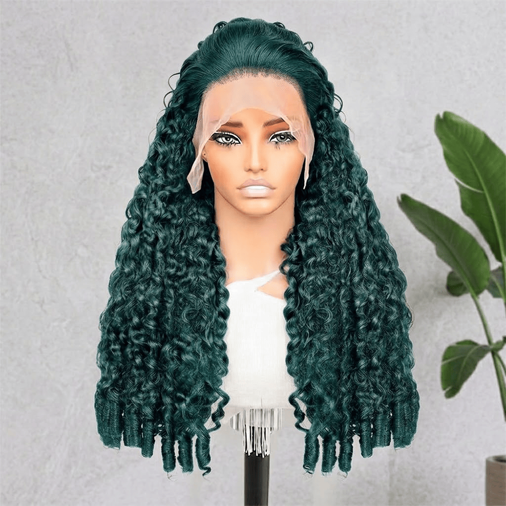 Burmese Curly HD Lace Super Natural Lace Frontal Human Hair Wigs Dark Emerald Green LINKTOWIG