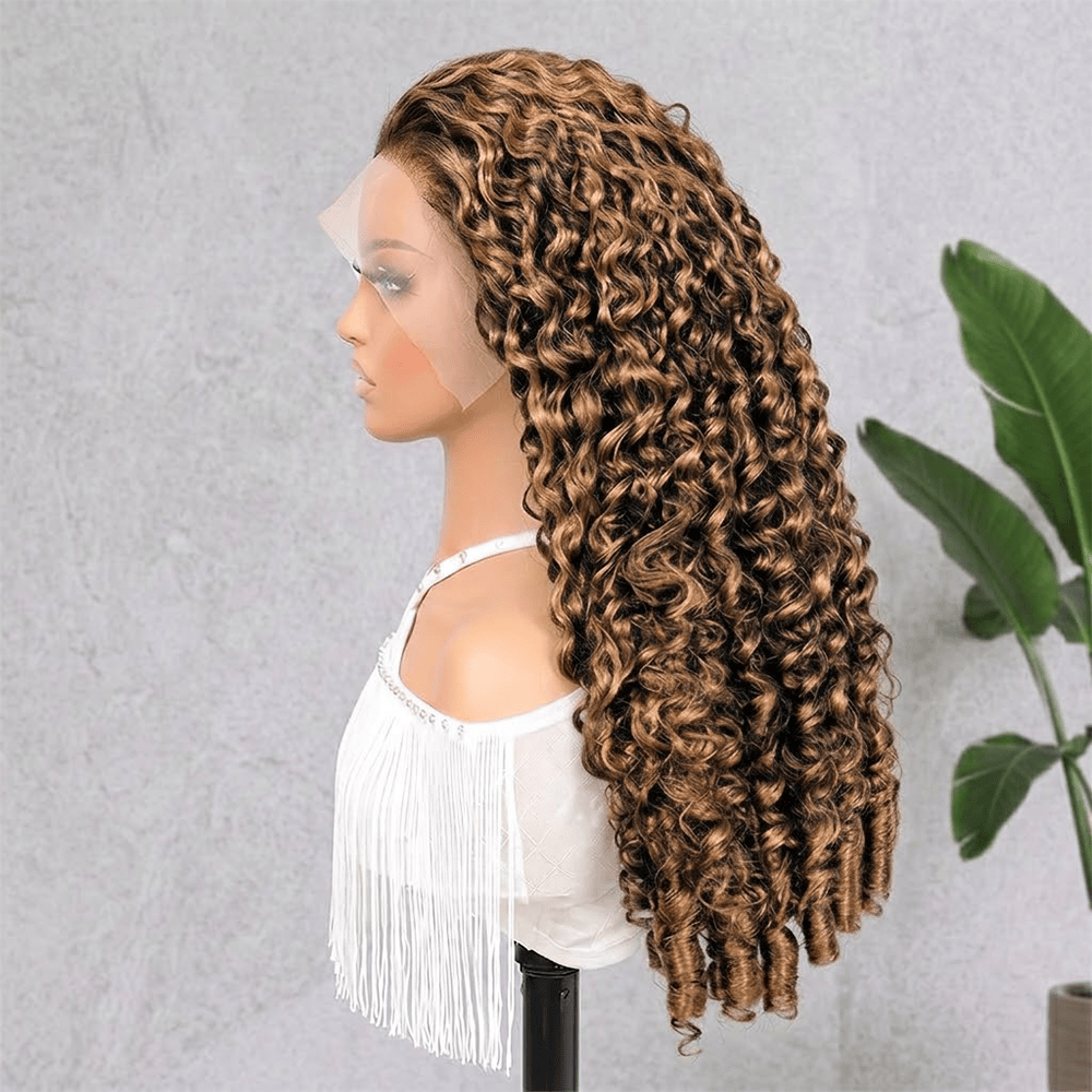 Burmese Curly HD Lace Super Natural Lace Frontal Human Hair Wigs Honey Blonde Highlights LINKTOWIG