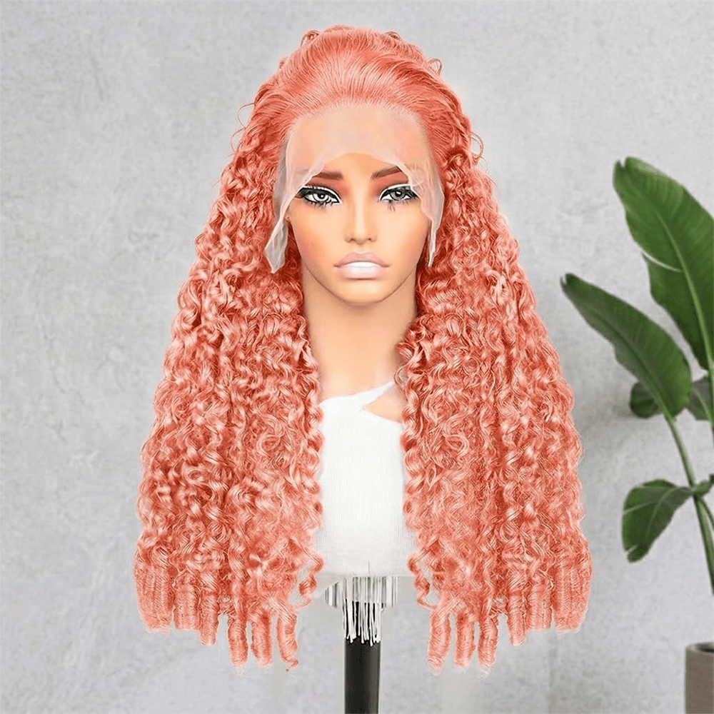 Burmese Curly HD Lace Super Natural Lace Frontal Human Hair Wigs Peach Pink LINKTOWIG