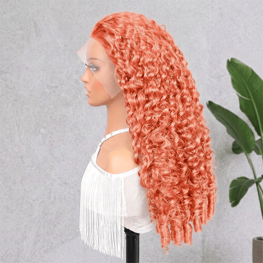 Burmese Curly HD Lace Super Natural Lace Frontal Human Hair Wigs Peach Pink LINKTOWIG