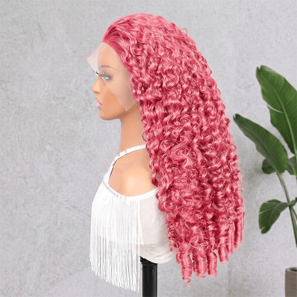 Burmese Curly HD Lace Super Natural Lace Frontal Human Hair Wigs pink LINKTOWIG