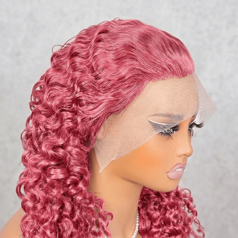 Burmese Curly HD Lace Super Natural Lace Frontal Human Hair Wigs pink LINKTOWIG