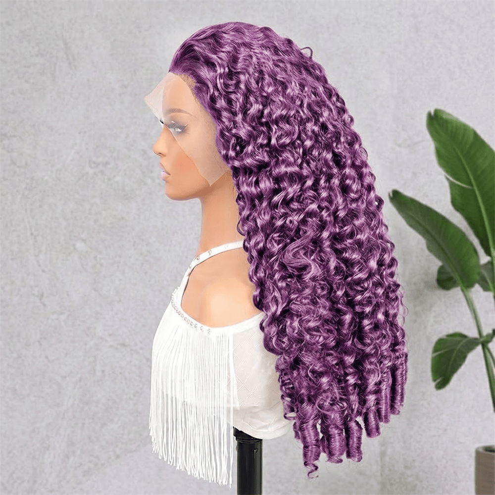 Burmese Curly HD Lace Super Natural Lace Frontal Human Hair Wigs Violet Purple LINKTOWIG
