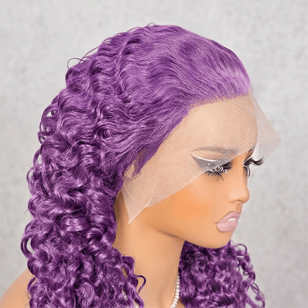 Burmese Curly HD Lace Super Natural Lace Frontal Human Hair Wigs Violet Purple LINKTOWIG