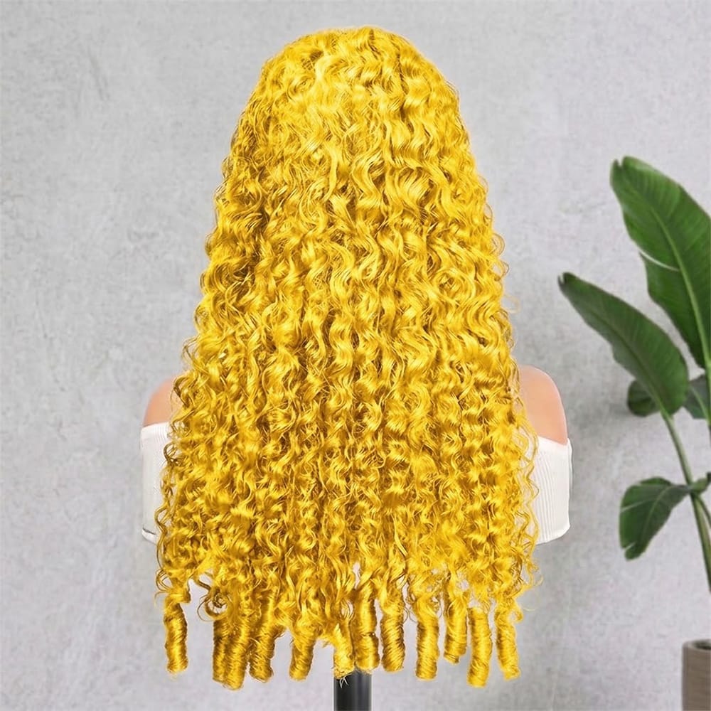 Burmese Curly HD Lace Super Natural Lace Frontal Human Hair Wigs Yellow LINKTOWIG