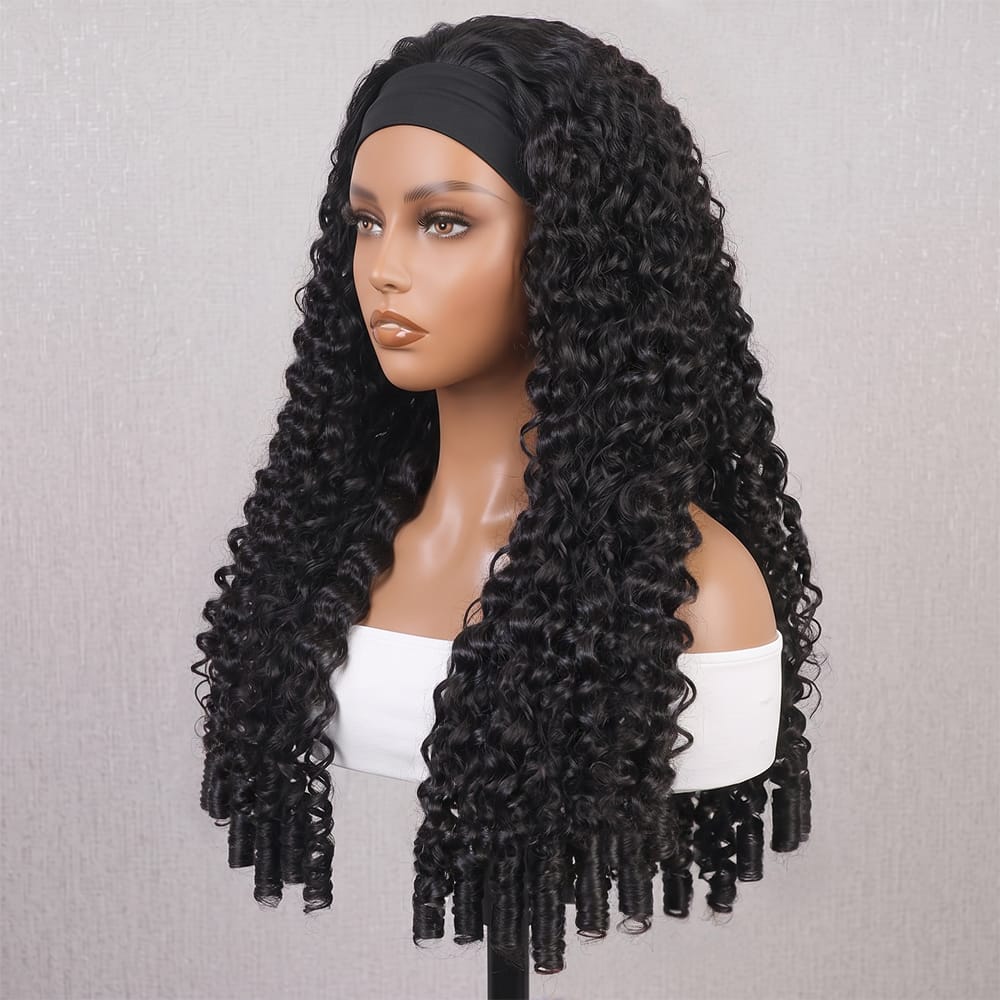 Burmese Curly Headband Human Hair Wig (Glueless, Ready-to-Wear) Natural Black LINKTOWIG