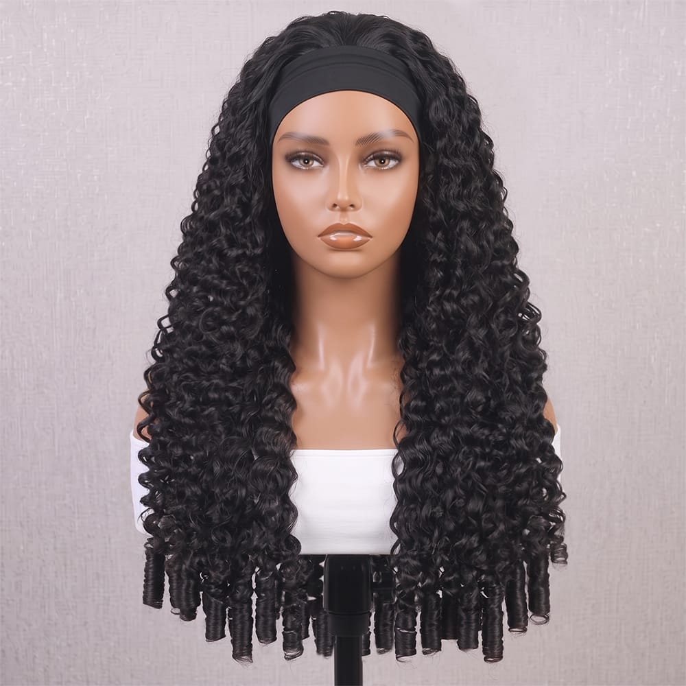 Burmese Curly Headband Human Hair Wig (Glueless, Ready-to-Wear) Natural Black LINKTOWIG