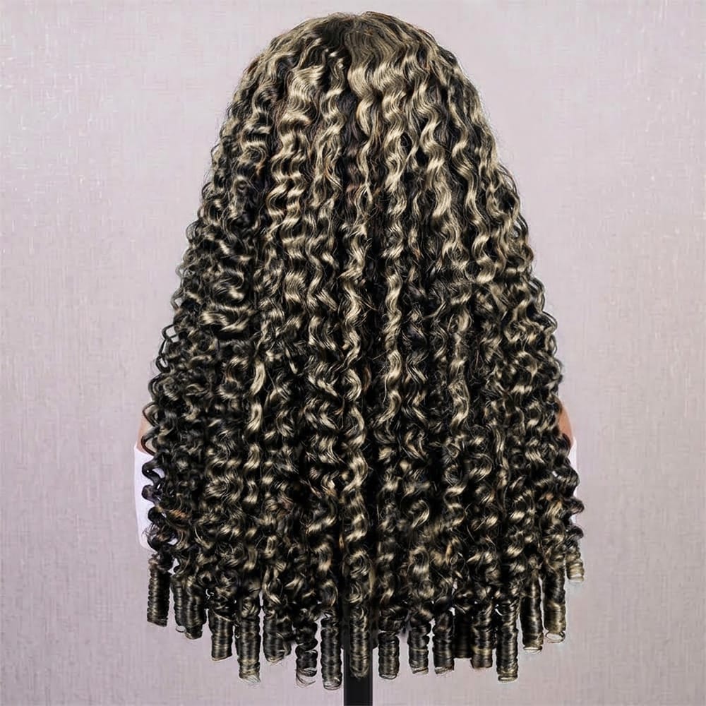 Burmese Curly Headband Human Hair Wig (Glueless, Ready-to-Wear) Natural Black and grey blended highlights LINKTOWIG