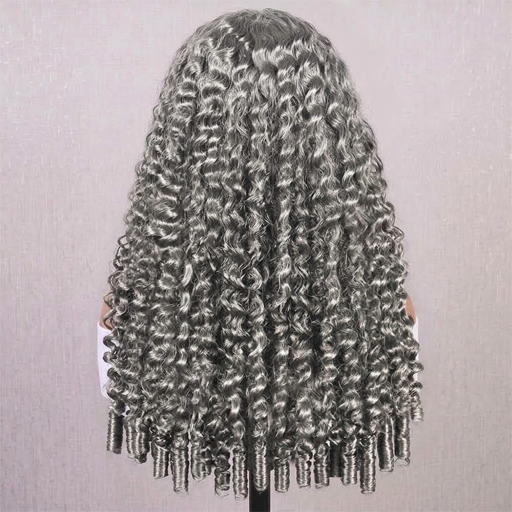 Burmese Curly Headband Human Hair Wig (Glueless, Ready-to-Wear) Natural Charcoal Grey LINKTOWIG