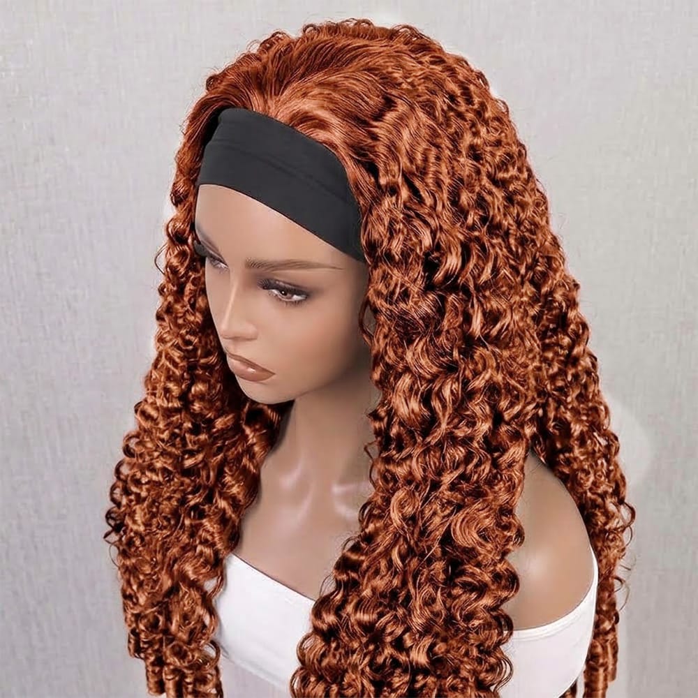 Burmese Curly Headband Human Hair Wig (Glueless, Ready-to-Wear) Natural Copper Orange LINKTOWIG