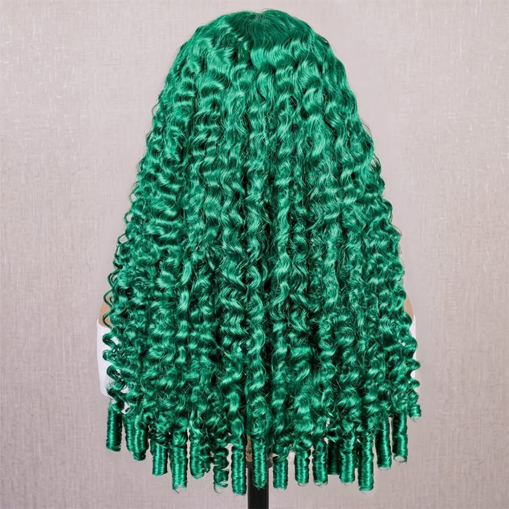 Burmese Curly Headband Human Hair Wig (Glueless, Ready-to-Wear) Natural Dark Emerald Green LINKTOWIG