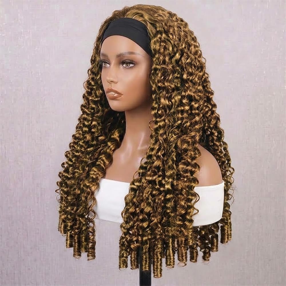 Burmese Curly Headband Human Hair Wig (Glueless, Ready-to-Wear) Natural Honey Brown LINKTOWIG