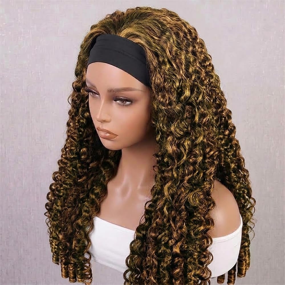Burmese Curly Headband Human Hair Wig (Glueless, Ready-to-Wear) Natural Honey Brown LINKTOWIG