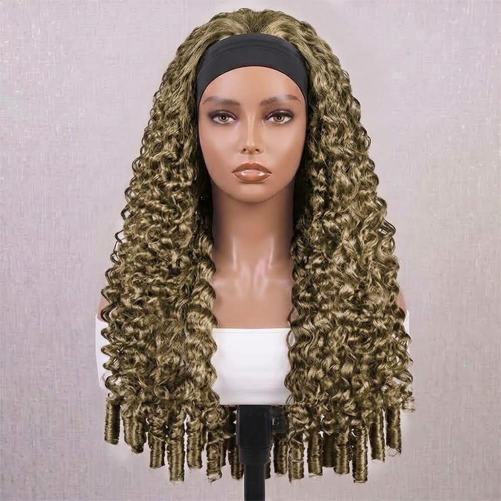 Burmese Curly Headband Human Hair Wig (Glueless, Ready-to-Wear) Natural Medium Chestnut Brown LINKTOWIG