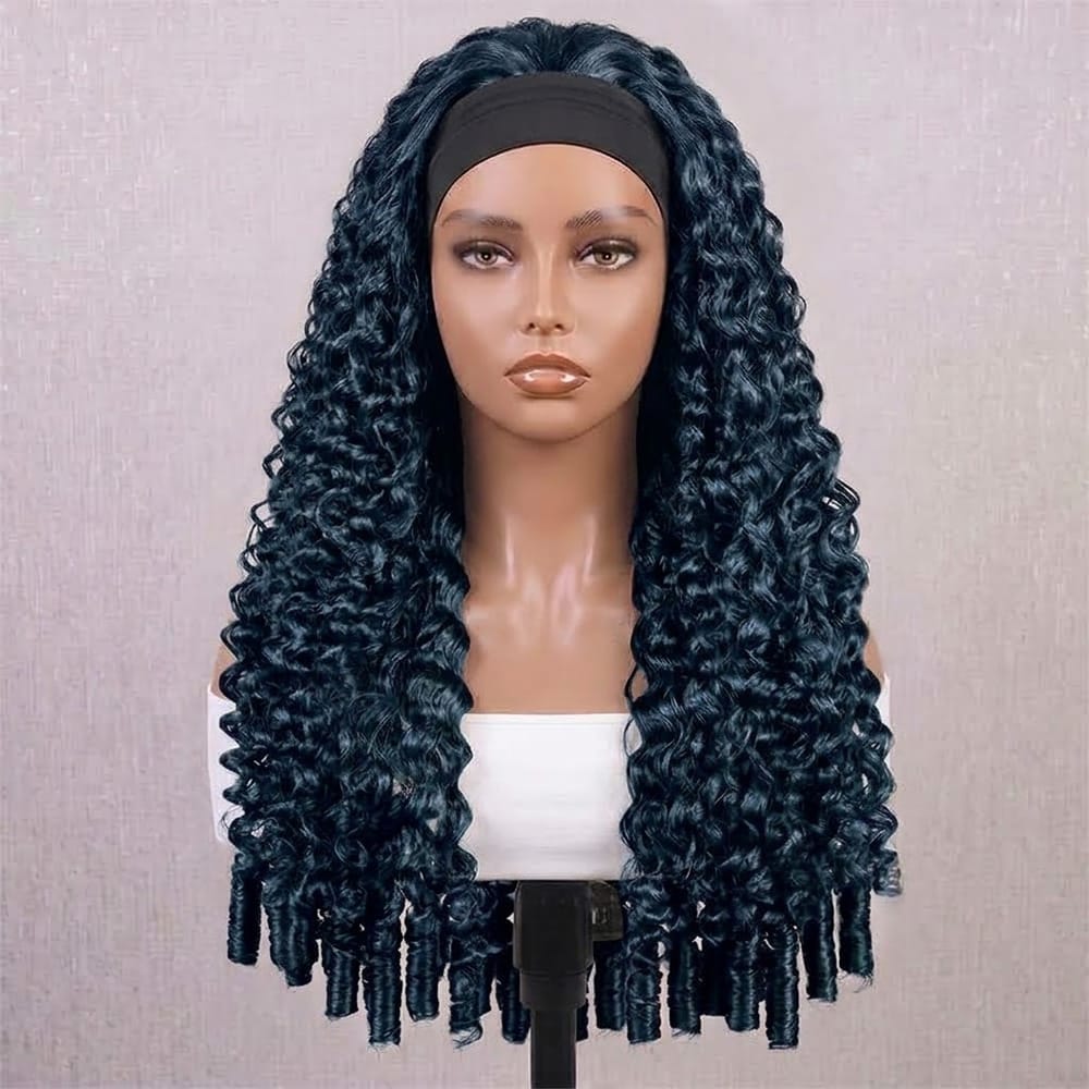 Burmese Curly Headband Human Hair Wig (Glueless, Ready-to-Wear) Natural Midnight Blue LINKTOWIG