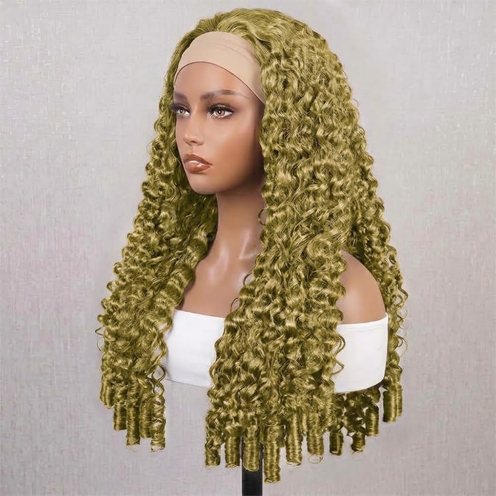 Burmese Curly Headband Human Hair Wig (Glueless, Ready-to-Wear) Natural Olive Green Blonde LINKTOWIG