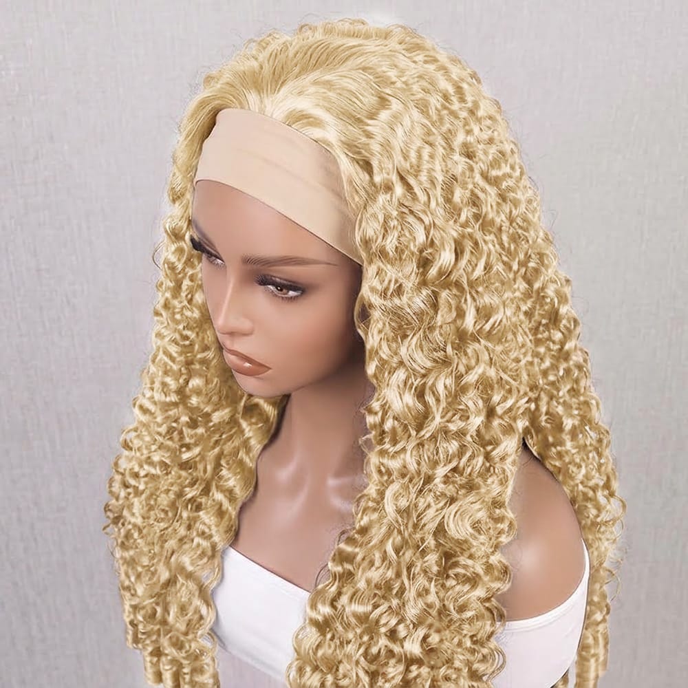 Burmese Curly Headband Human Hair Wig (Glueless, Ready-to-Wear) Natural Platinum Blonde LINKTOWIG
