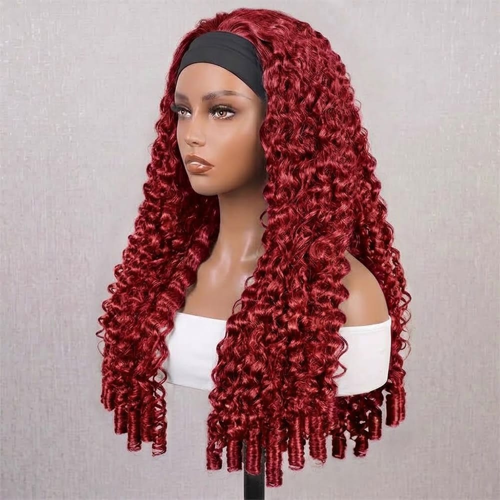 Burmese Curly Headband Human Hair Wig (Glueless, Ready-to-Wear) Natural Ruby Red LINKTOWIG