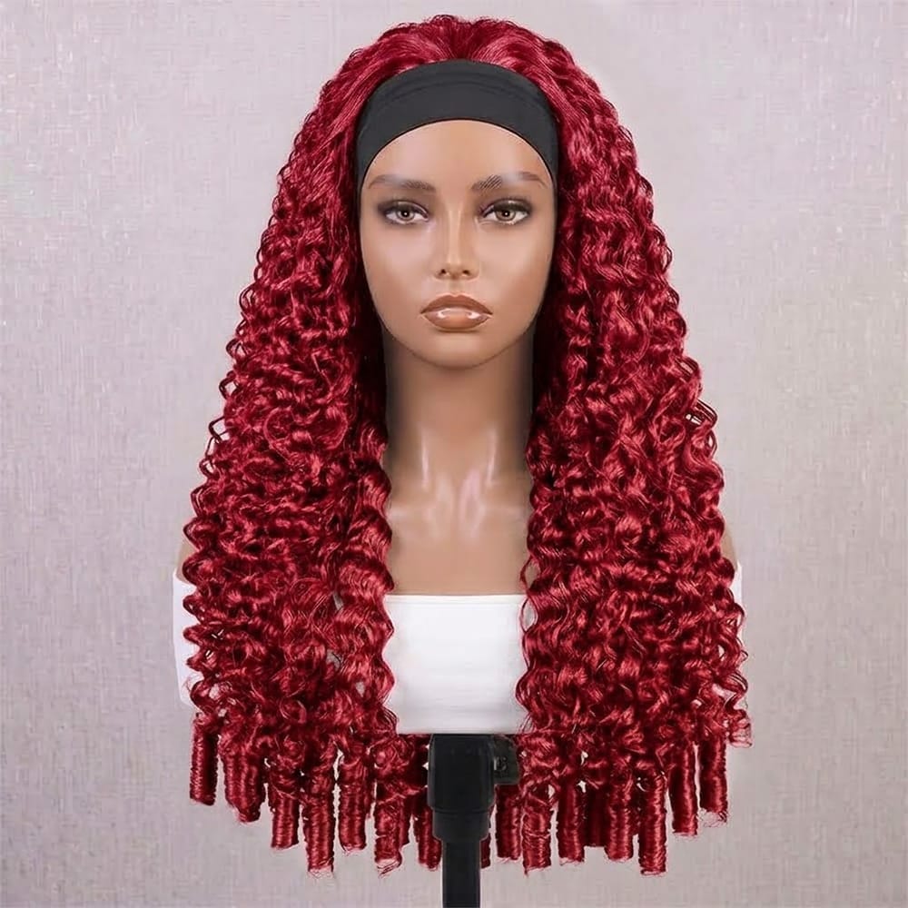 Burmese Curly Headband Human Hair Wig (Glueless, Ready-to-Wear) Natural Ruby Red LINKTOWIG