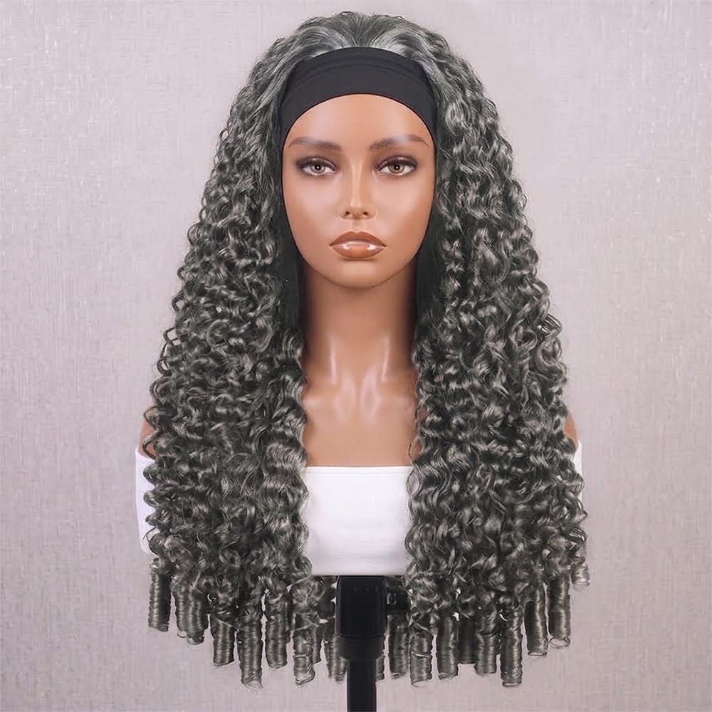 Burmese Curly Headband Human Hair Wig (Glueless, Ready-to-Wear) Natural Silver Grey LINKTOWIG