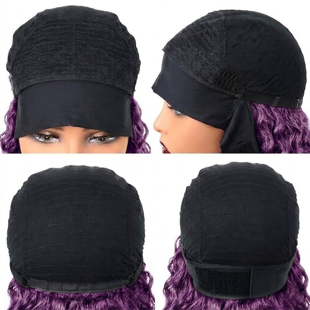Burmese Curly Headband Human Hair Wig (Glueless, Ready-to-Wear) Natural Violet Purple LINKTOWIG