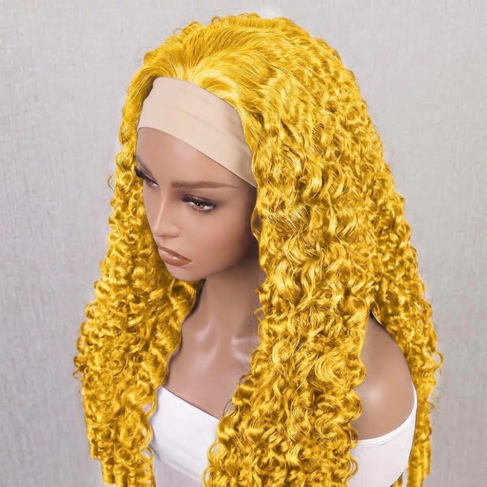 Burmese Curly Headband Human Hair Wig (Glueless, Ready-to-Wear) Natural Yellow LINKTOWIG