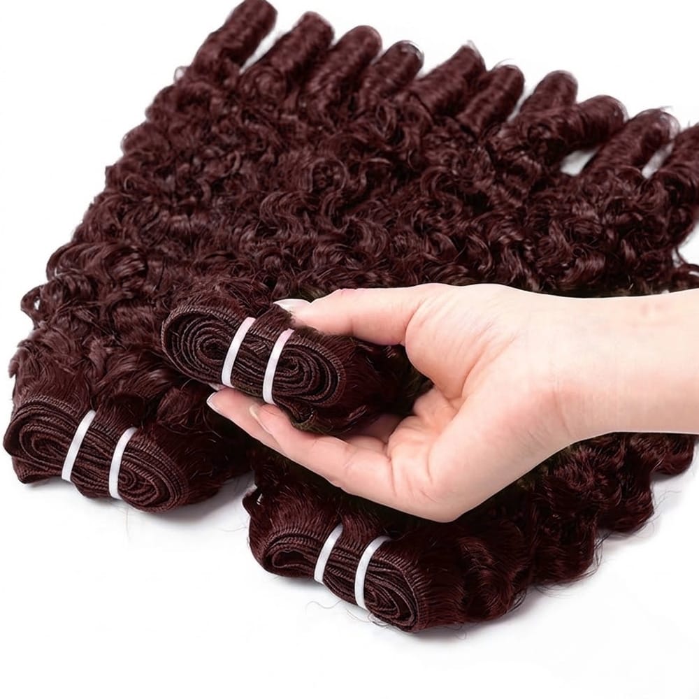 Burmese Curly Luxury Natural Hair Weft – 100% Virgin Human Hair / Wig Burgundy LINKTOWIG