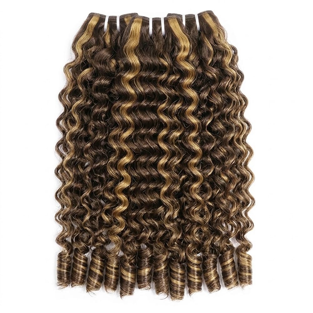 Burmese Curly Luxury Natural Hair Weft – 100% Virgin Human Hair / Wig Honey Blonde Highlights LINKTOWIG