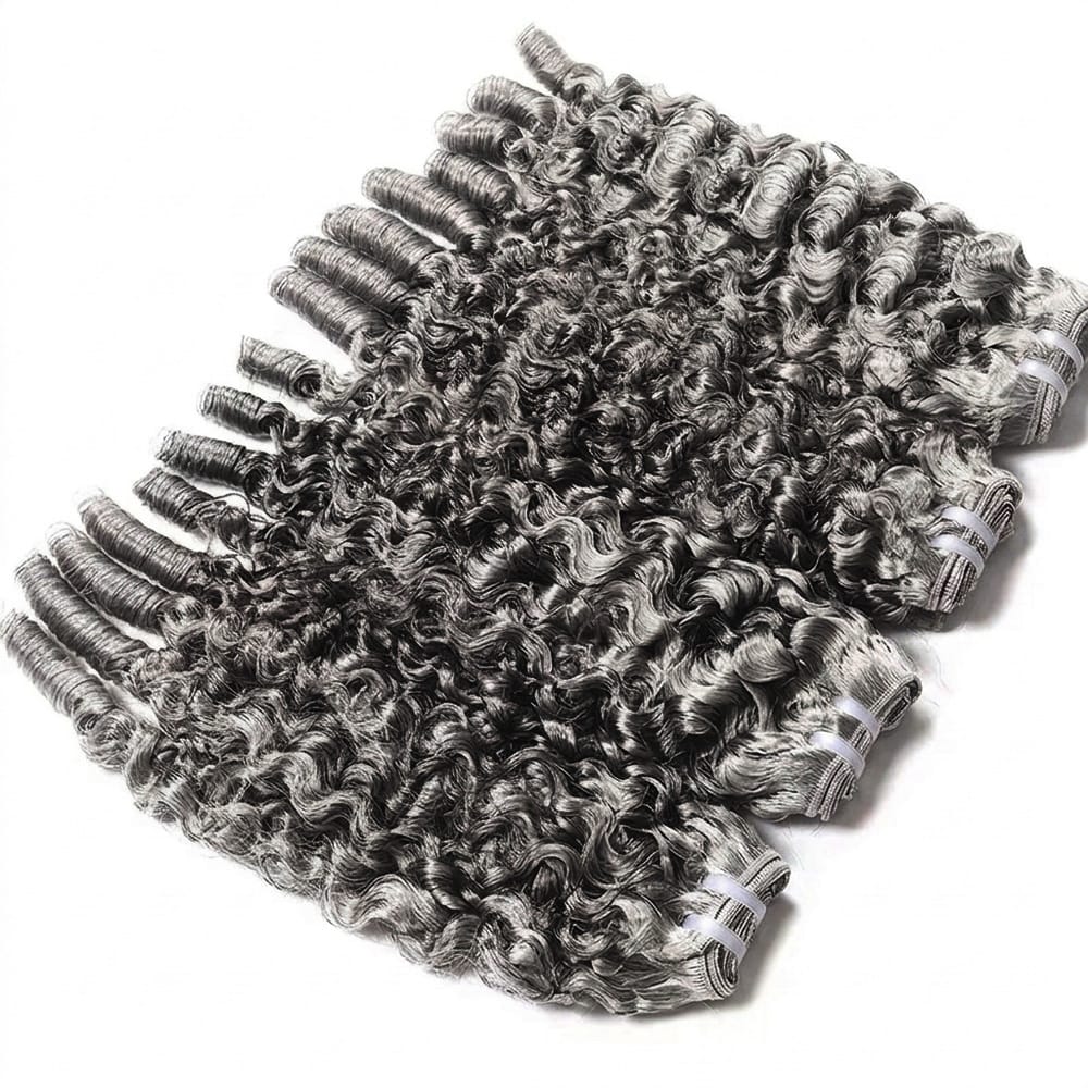 Burmese Curly Luxury Natural Hair Weft – 100% Virgin Human Hair / Wig Silver Grey LINKTOWIG