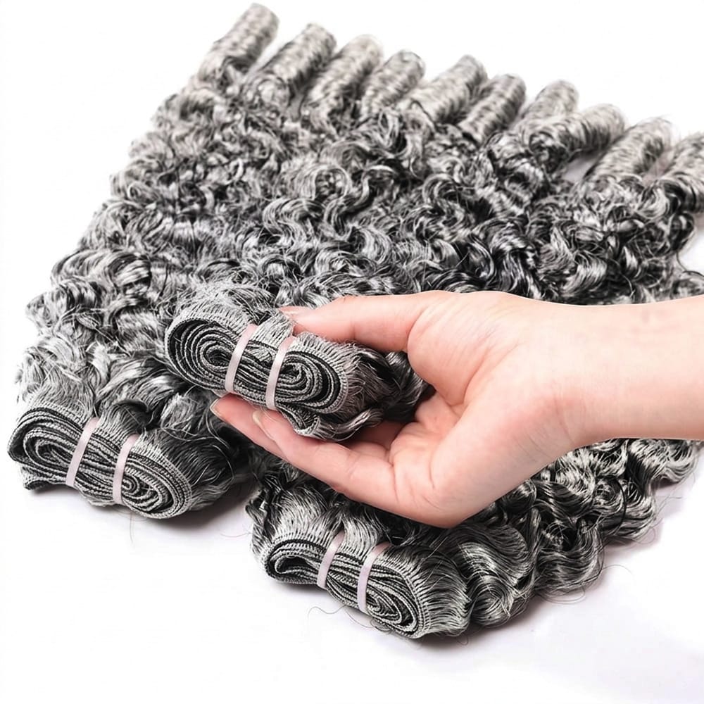 Burmese Curly Luxury Natural Hair Weft – 100% Virgin Human Hair / Wig Silver Grey LINKTOWIG