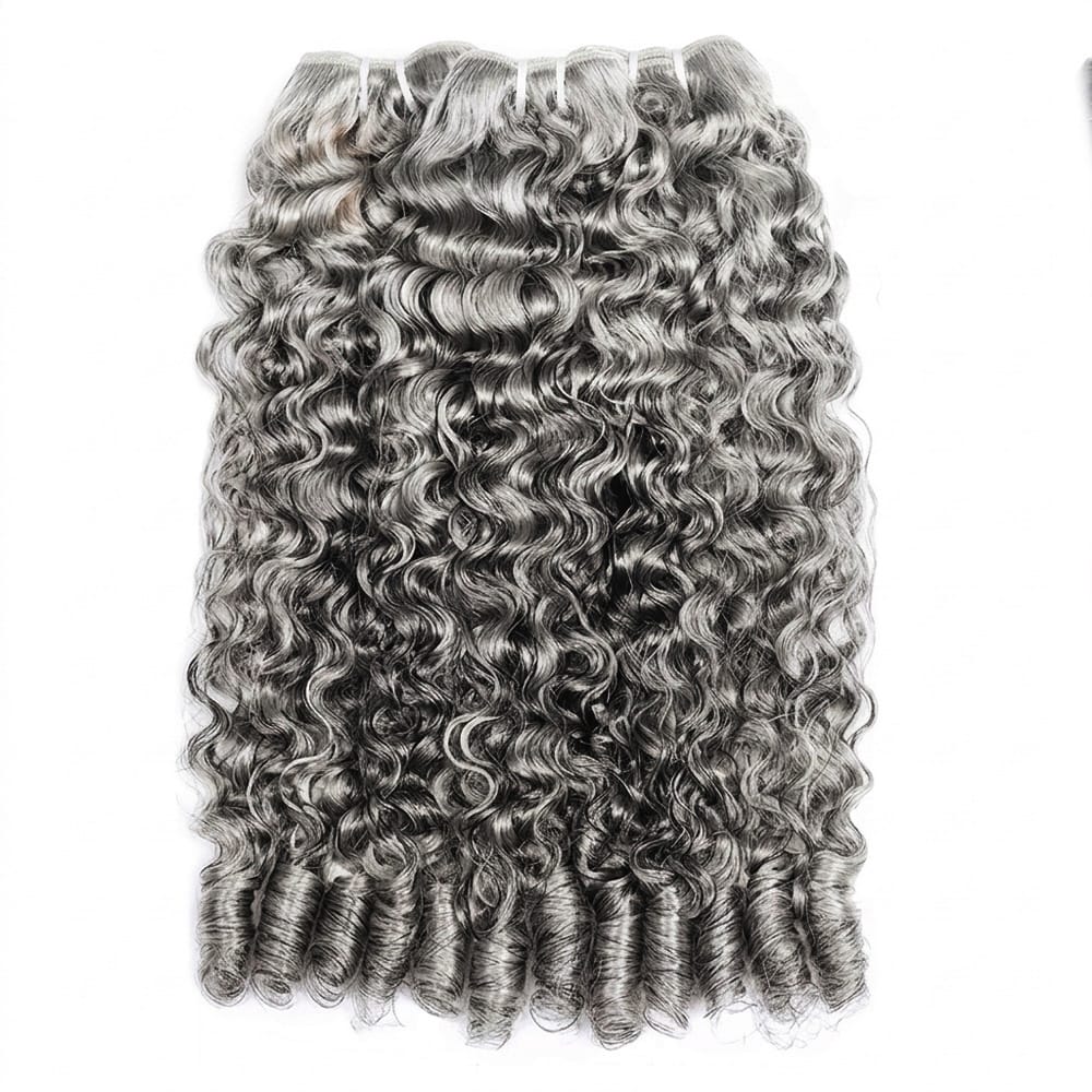 Burmese Curly Luxury Natural Hair Weft – 100% Virgin Human Hair / Wig Silver Grey LINKTOWIG