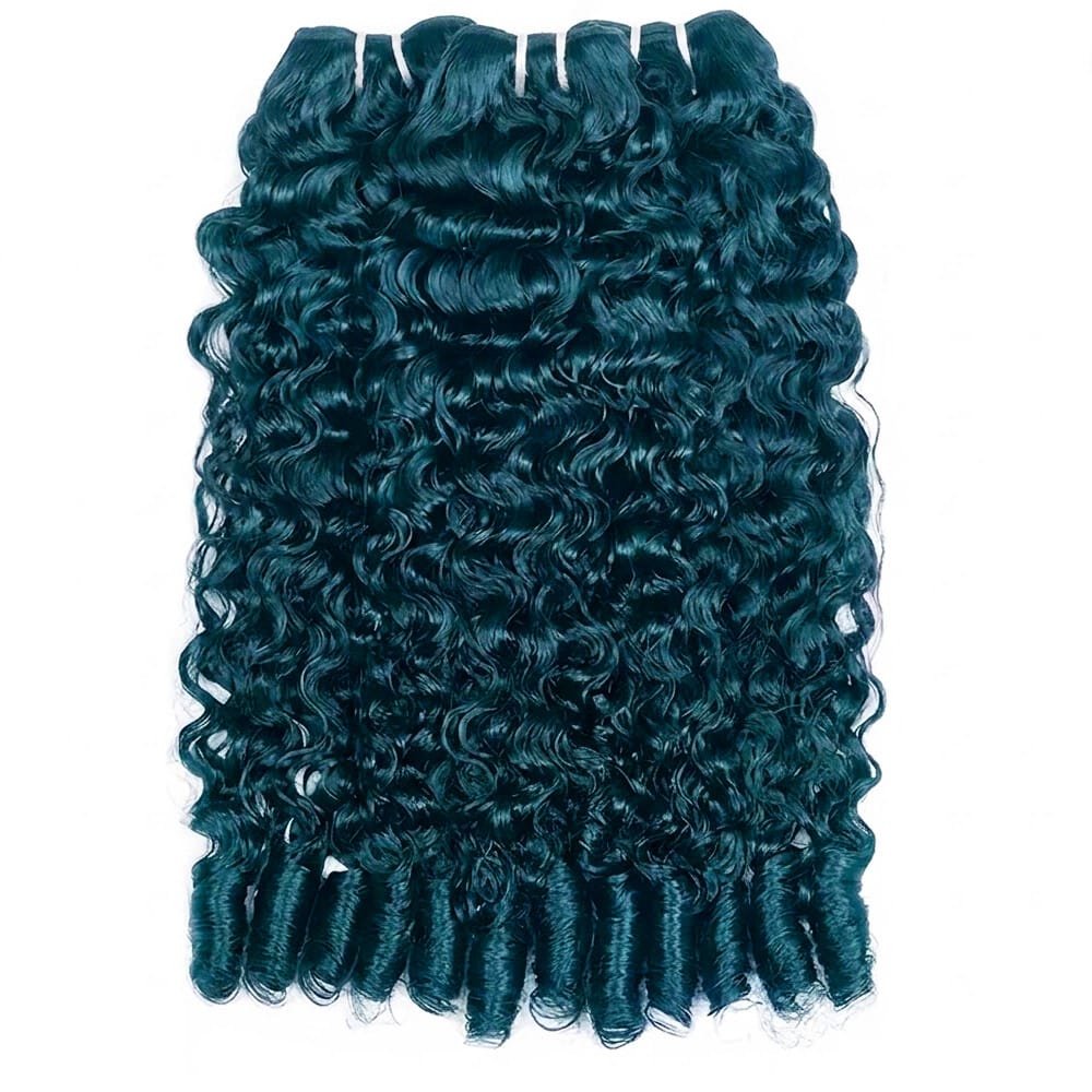 Burmese Curly Luxury Natural Hair Weft – 100% Virgin Human Hair / Wig Teal Green LINKTOWIG