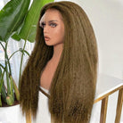Coarse Yaki HD Lace Super Natural Lace Frontal Human Hair Wigs Ash Brown LINKTOWIG