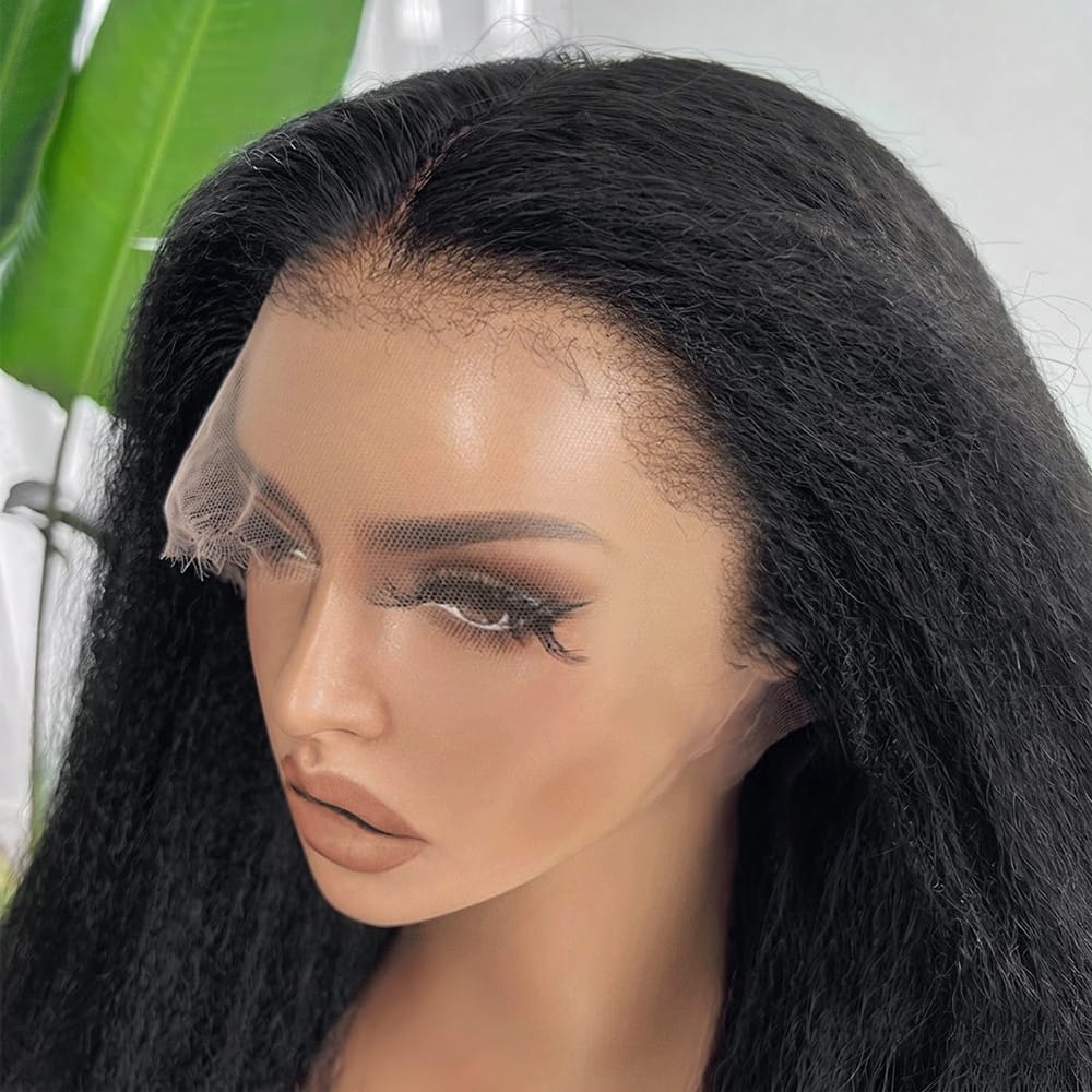 Coarse Yaki HD Lace Super Natural Lace Frontal Human Hair Wigs Black LINKTOWIG