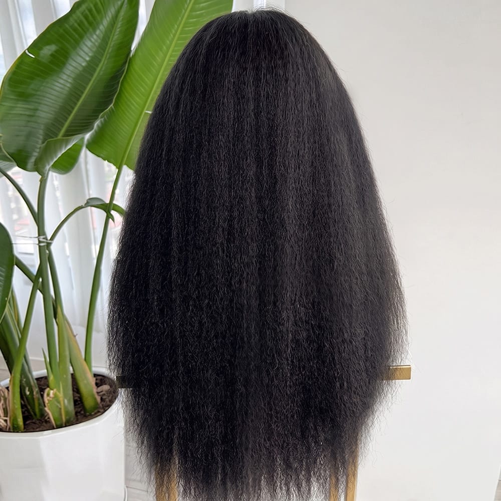 Coarse Yaki HD Lace Super Natural Lace Frontal Human Hair Wigs Black LINKTOWIG